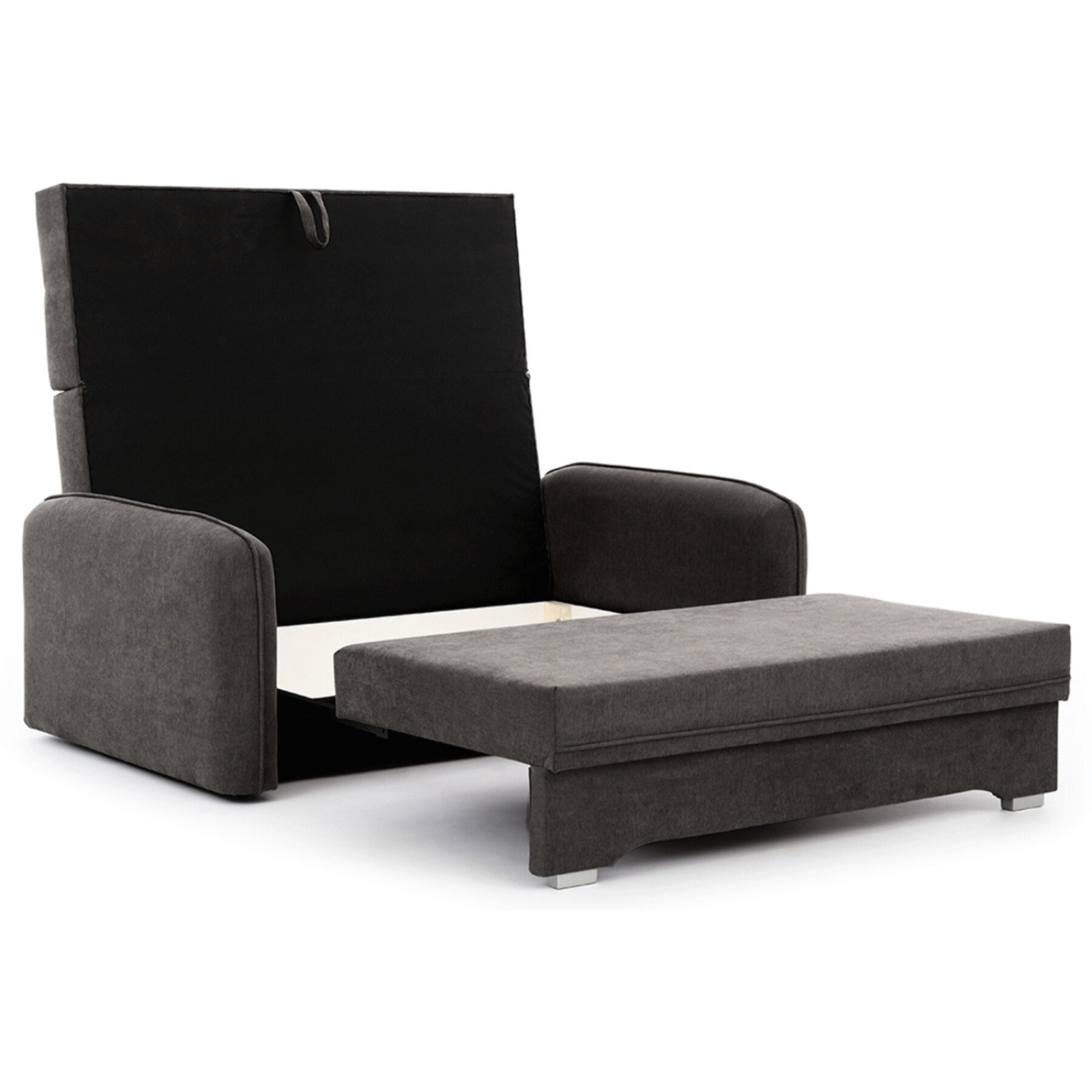 Michelle - canapé droit 3 places convertible avec coffre en velours - Gris foncé