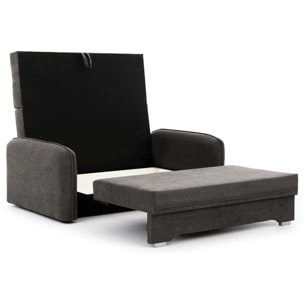 Michelle - canapé droit 3 places convertible avec coffre en velours - Gris foncé