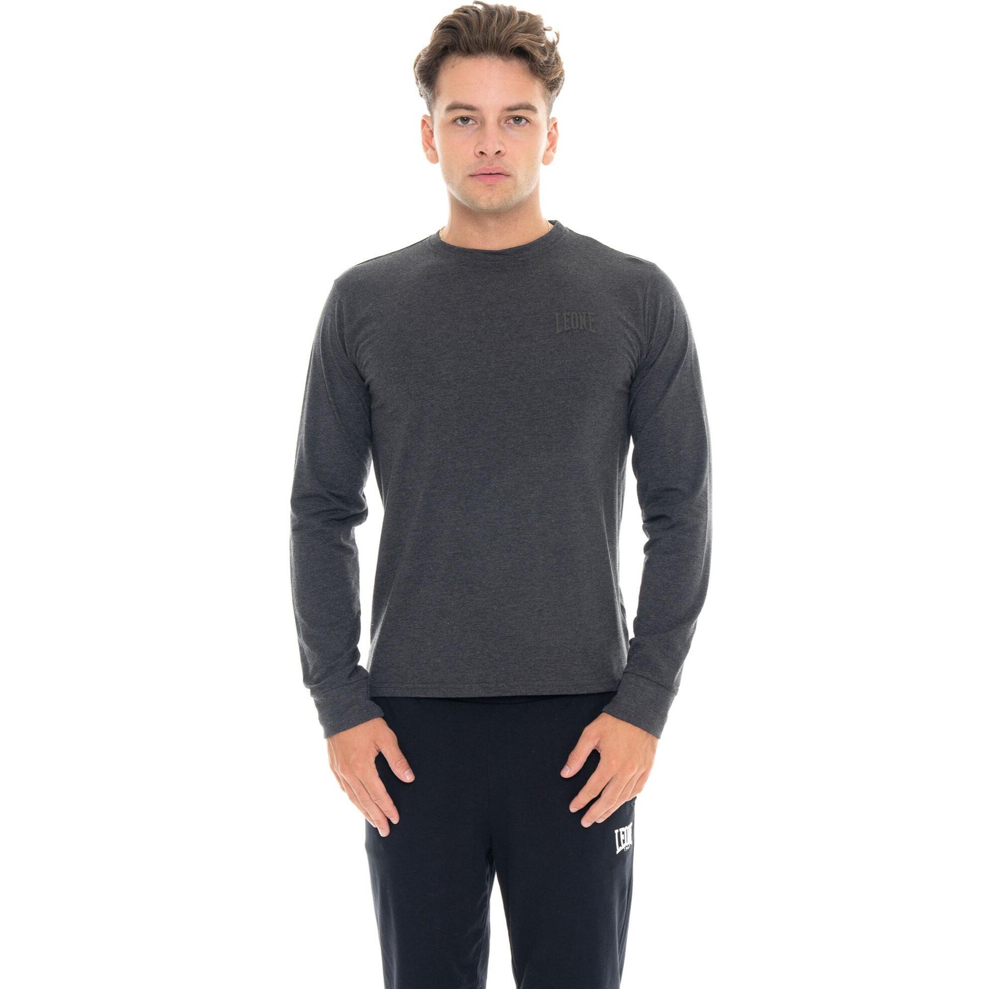 T-shirt da uomo in cotone elasticizzato a manica lunga con logo grande "Basic"