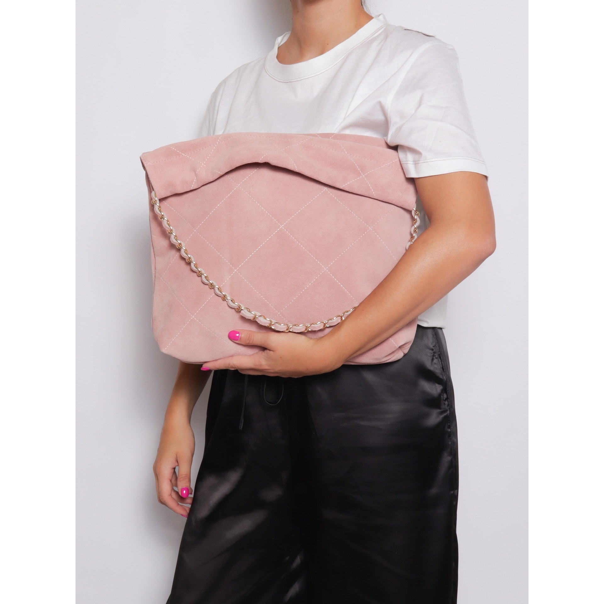 Borsa a spalla da donna Made in Italy - Modello Celeste Elite - Pelle scamosciata - 32.0 x 34.0 x 6.0 cm