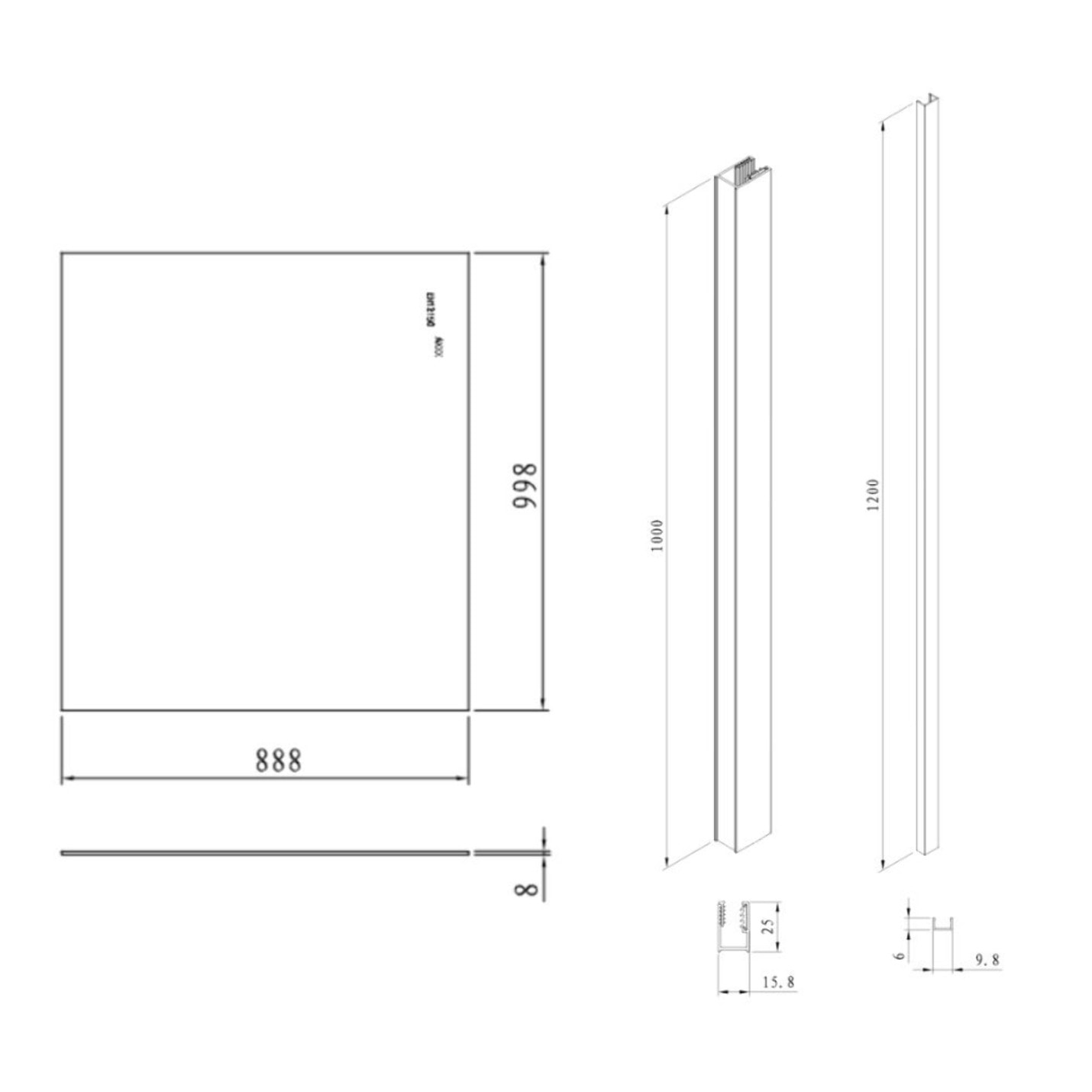 Pare-muret 100x90cm Paroi en verre Crystal Glass® 8 mm anticalcaire, avec bras et profilés noir mat (SATBWIS90KSPRC)