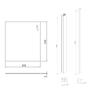 Pare-muret 100x90cm Paroi en verre Crystal Glass® 8 mm anticalcaire, avec bras et profilés noir mat (SATBWIS90KSPRC)