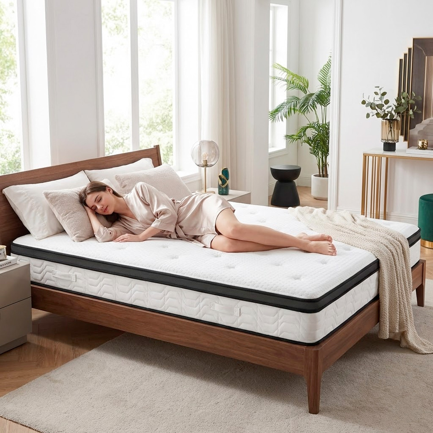 Materasso Matrimoniale Ibrido Con 240 Molle Insacchettate per M² E Memory Foam 5 Zone di Comfort Double Sided Rigidità H3/H4 Medio Rigido