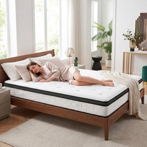 Materasso Matrimoniale Ibrido Con 240 Molle Insacchettate per M² E Memory Foam 5 Zone di Comfort Double Sided Rigidità H3/H4 Medio Rigido