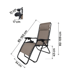Lot de 2 Fauteuils de jardin inclinable zéro gravité "Sintra" - Taupe
