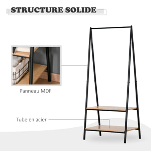 Portant à vêtements penderie style contemporain triangulaire dim. 64L x 43l x 149H cm 2 étagères MDF bois clair acier noir