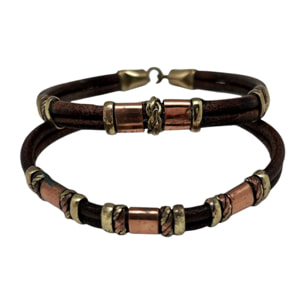 Pulsera cuero latón y cobre rizos envolventes artesanal áºnicas