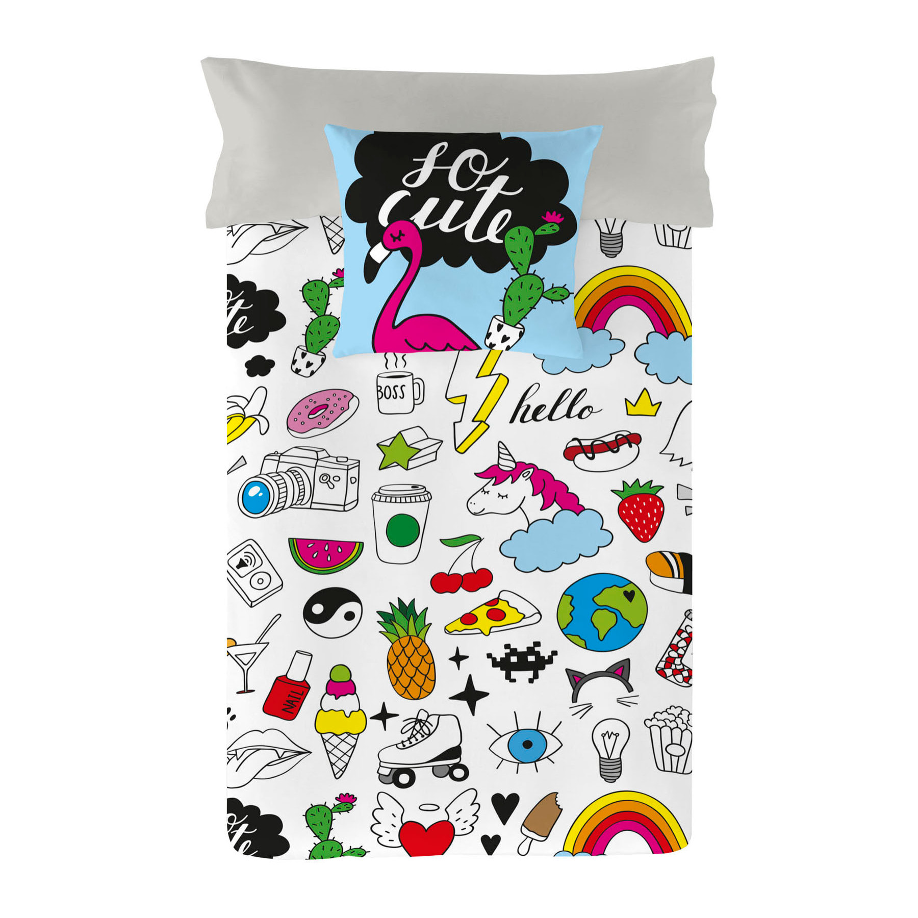 Costura - Funda Nórdica Estampada - Infantil - Cierre Solapa - 100% Algodón - Incluye 1 Funda de Almohada - Cool Icons