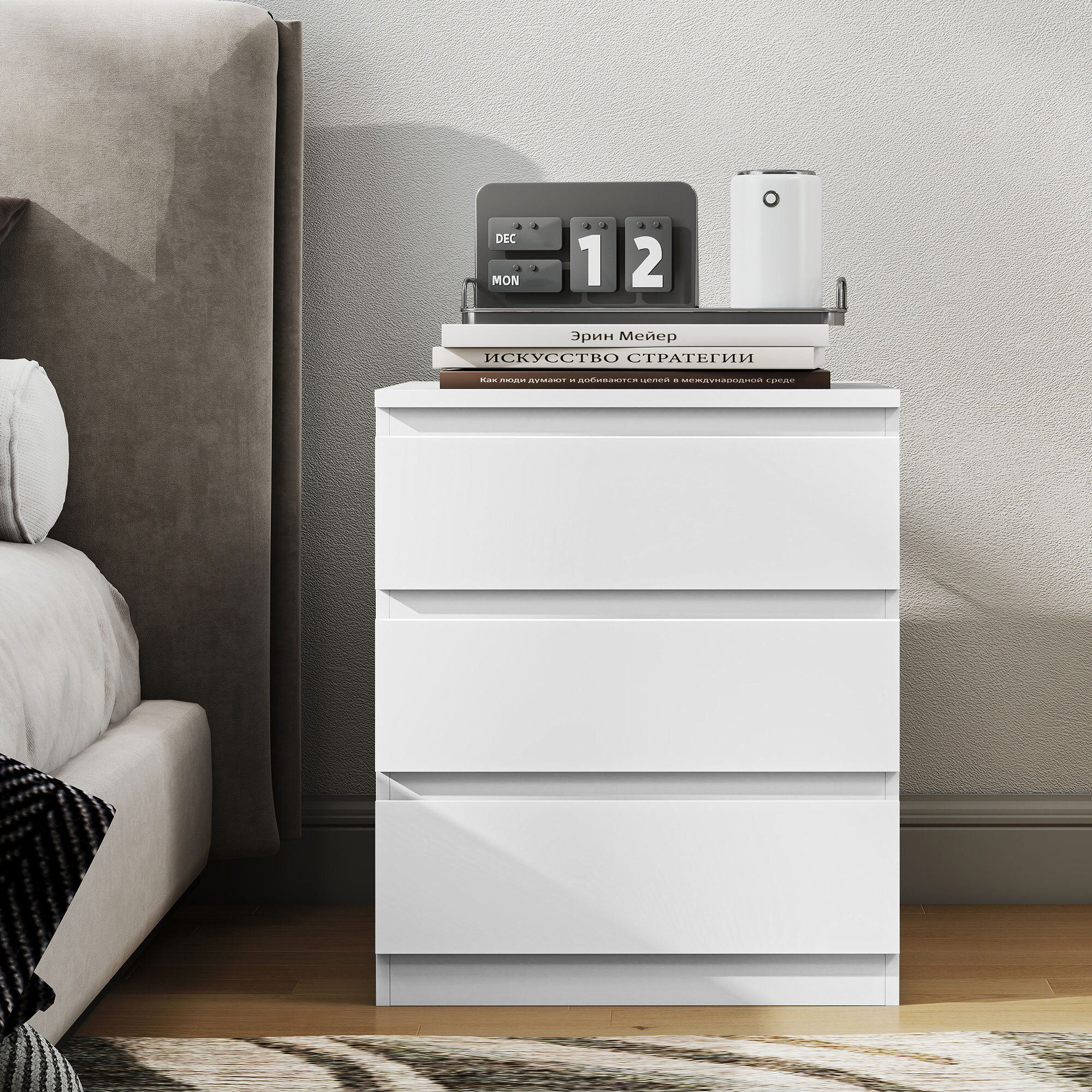 Cómoda 4 Cajones con Cierre Suave, Cómoda Dormitorio, Cajonera para Salón, Oficina, Estilo Moderno, 45x40x68 cm, Blanco