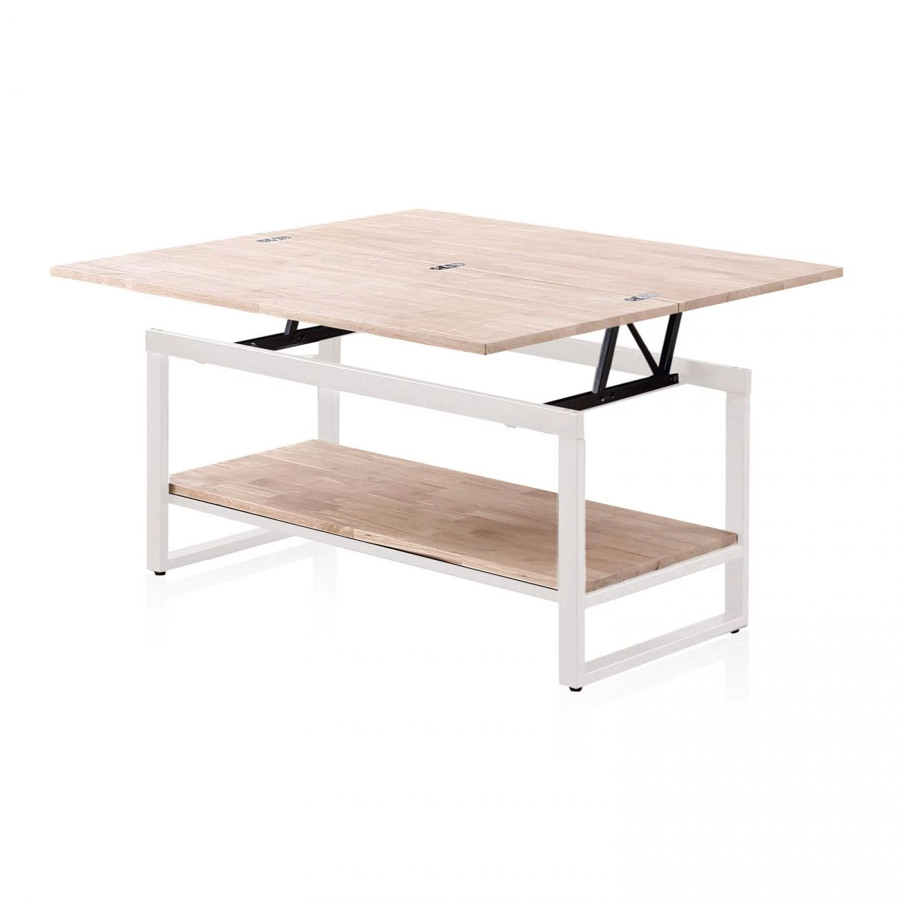 Mesa de centro elevable y extensible en blanco y roble 46-91x48,3-57,6 Rens Blanco - Roble