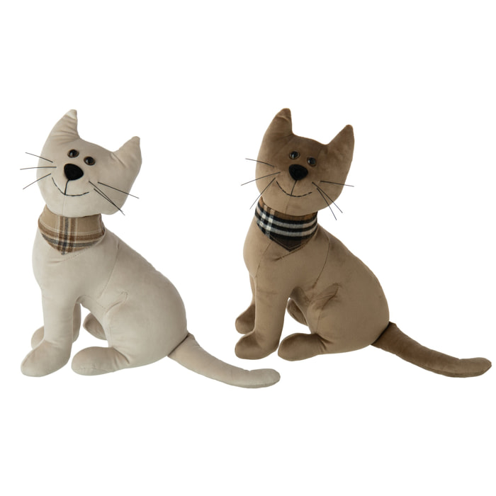 J-Line cale-portes chat - polyester - beige/camel - assortiment de 2