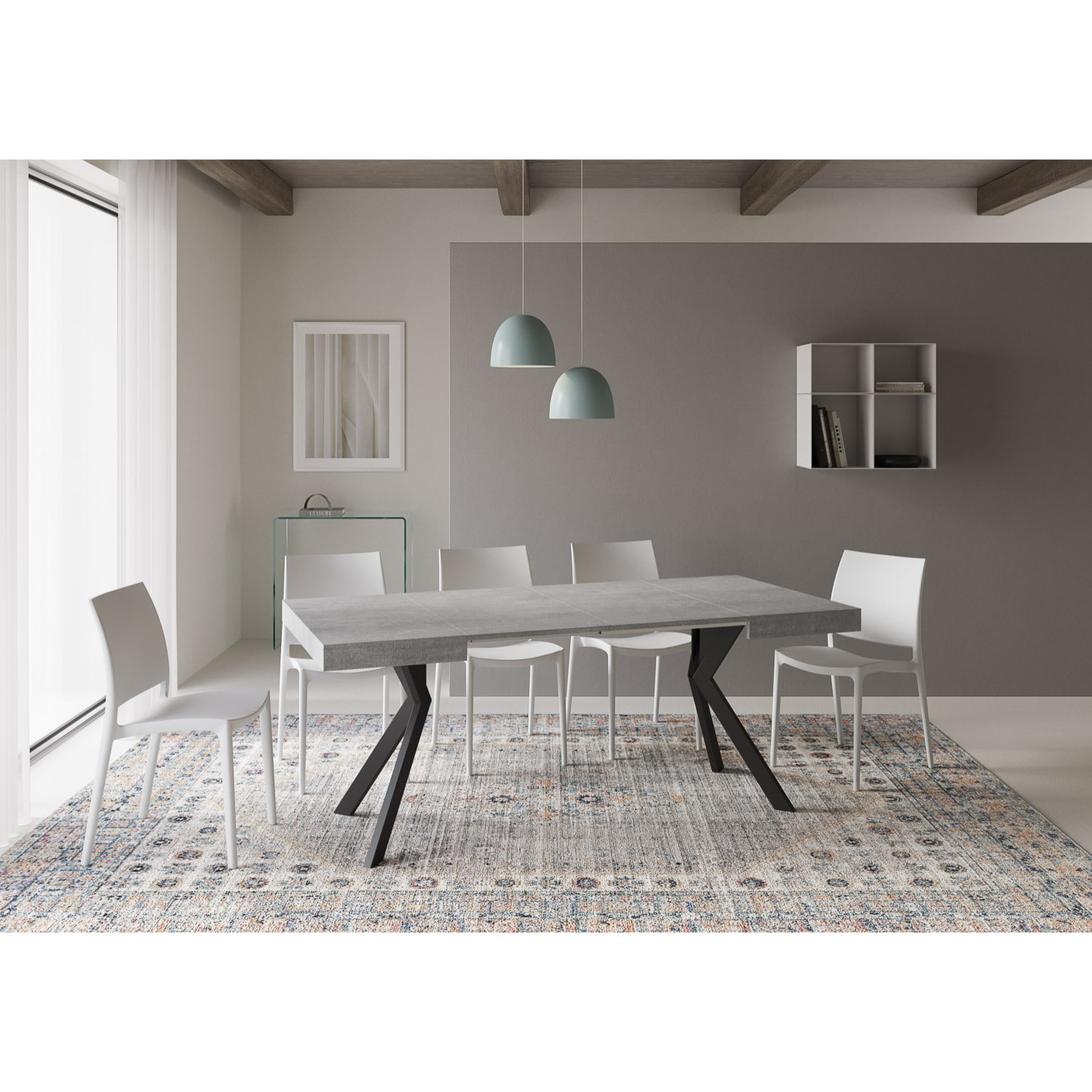 Mesa extensible 90x90/194 cm Dolcezza cemento patas antracita