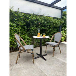 BISTRO - Ensemble repas de jardin 2 places en acier et plateau en HPL
