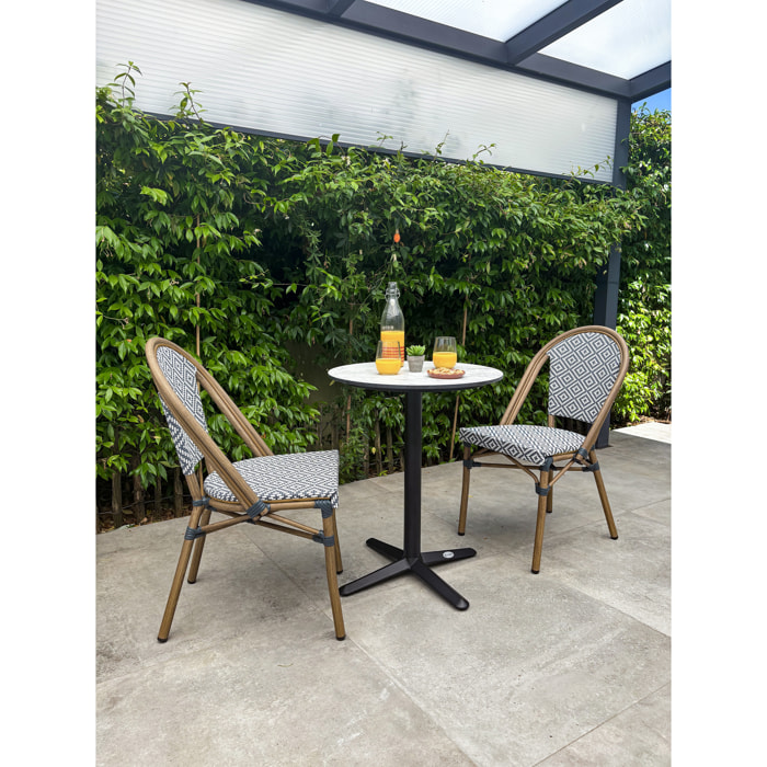 BISTRO - Ensemble repas de jardin 2 places en acier et plateau en HPL