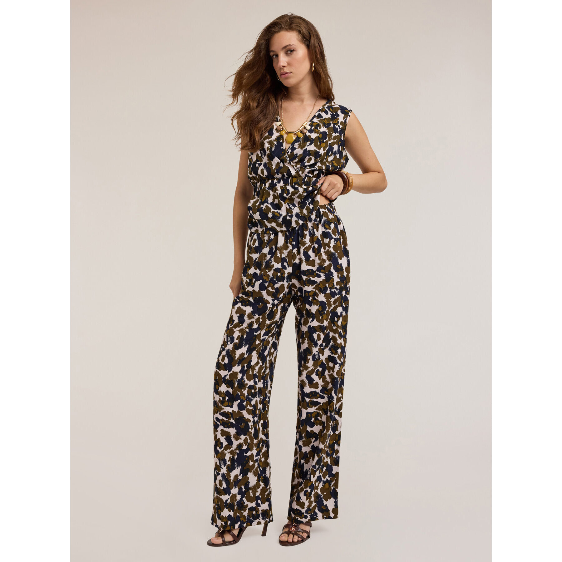 Motivi - Pantaloni wide misto lyocell fantasia etnica - Verde militare