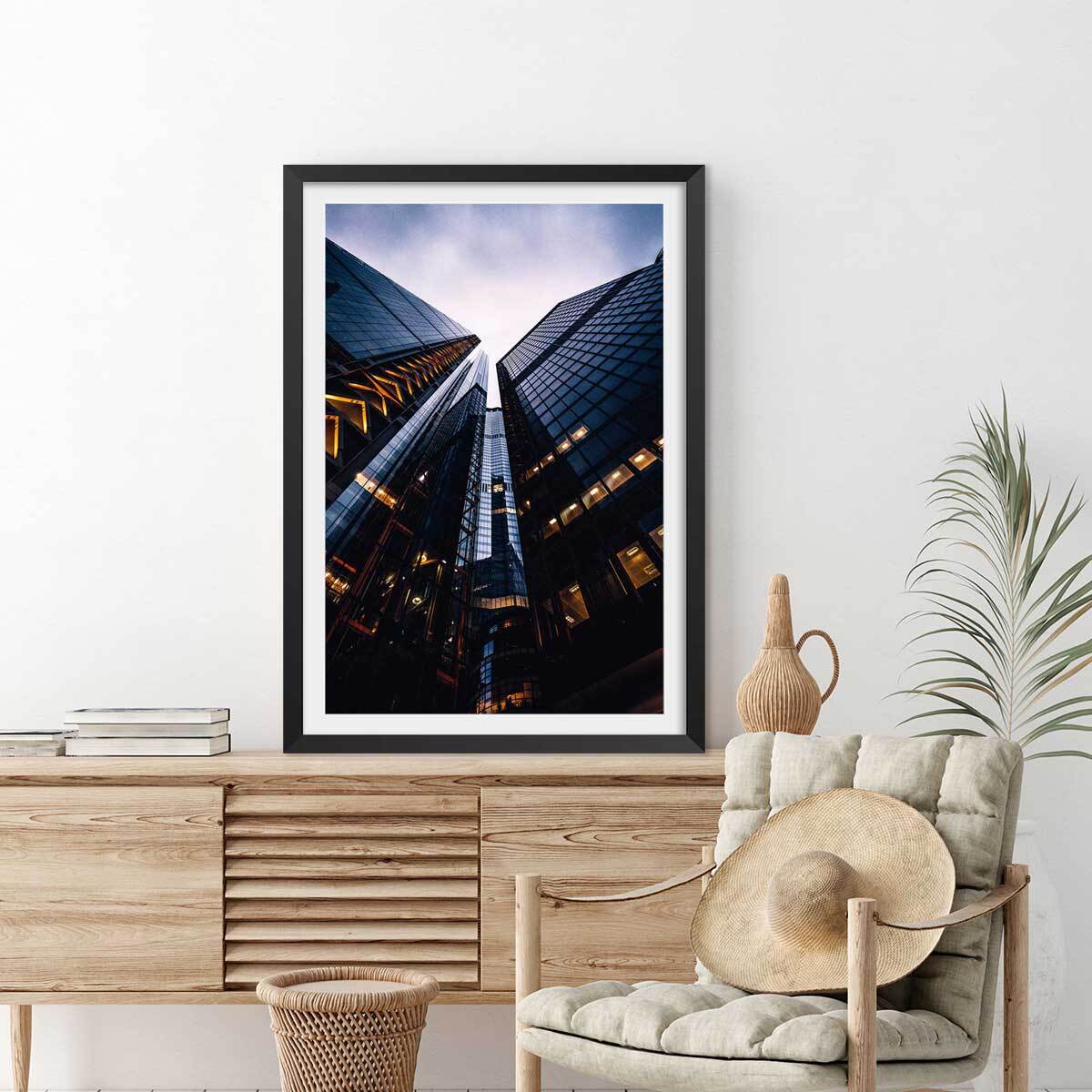 Affiche london au pied des tours Affiche sous cadre noir