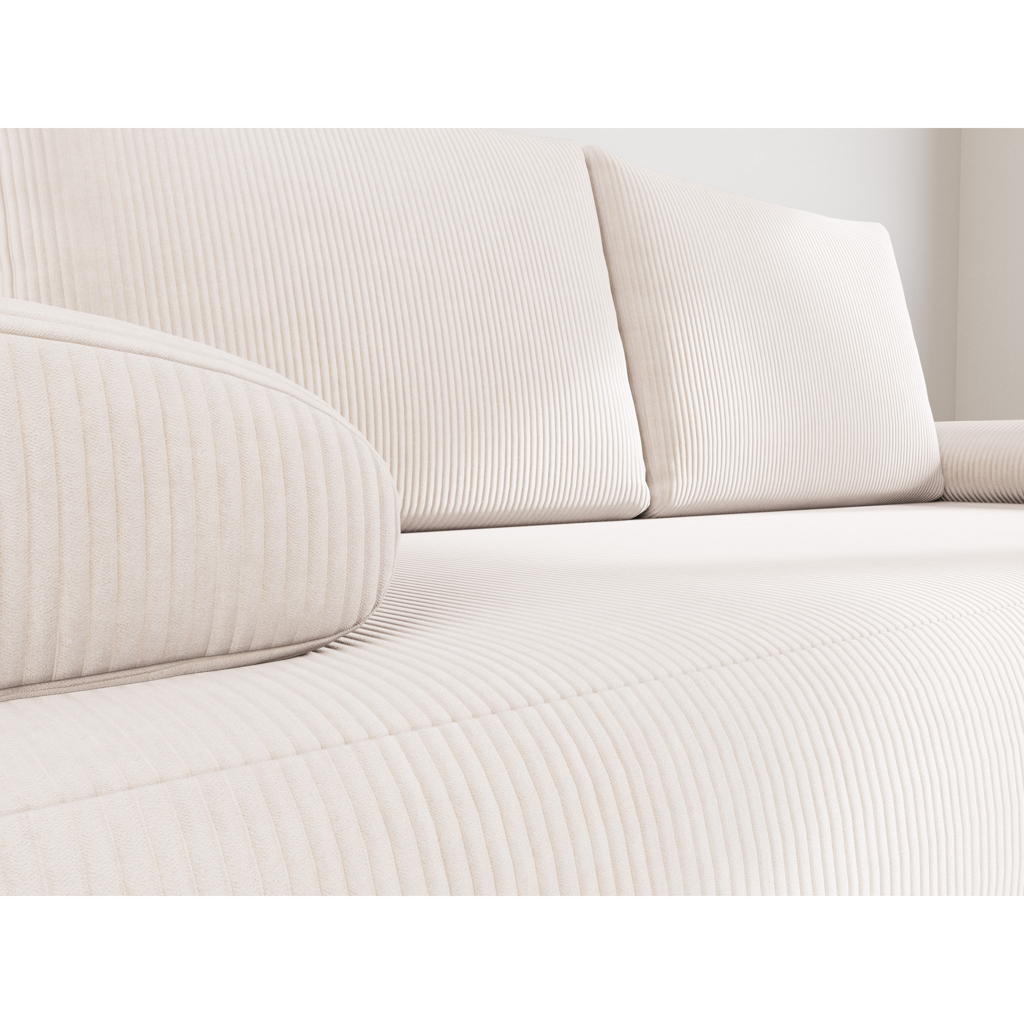 Sophie - Canapé droit 3 places convertible avec coffre en velours côtelé - Beige