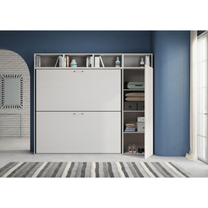 Armoire lit escamotable horizontal superposé 2 couchages 85 Kando avec matelas composition I Frêne Blanc