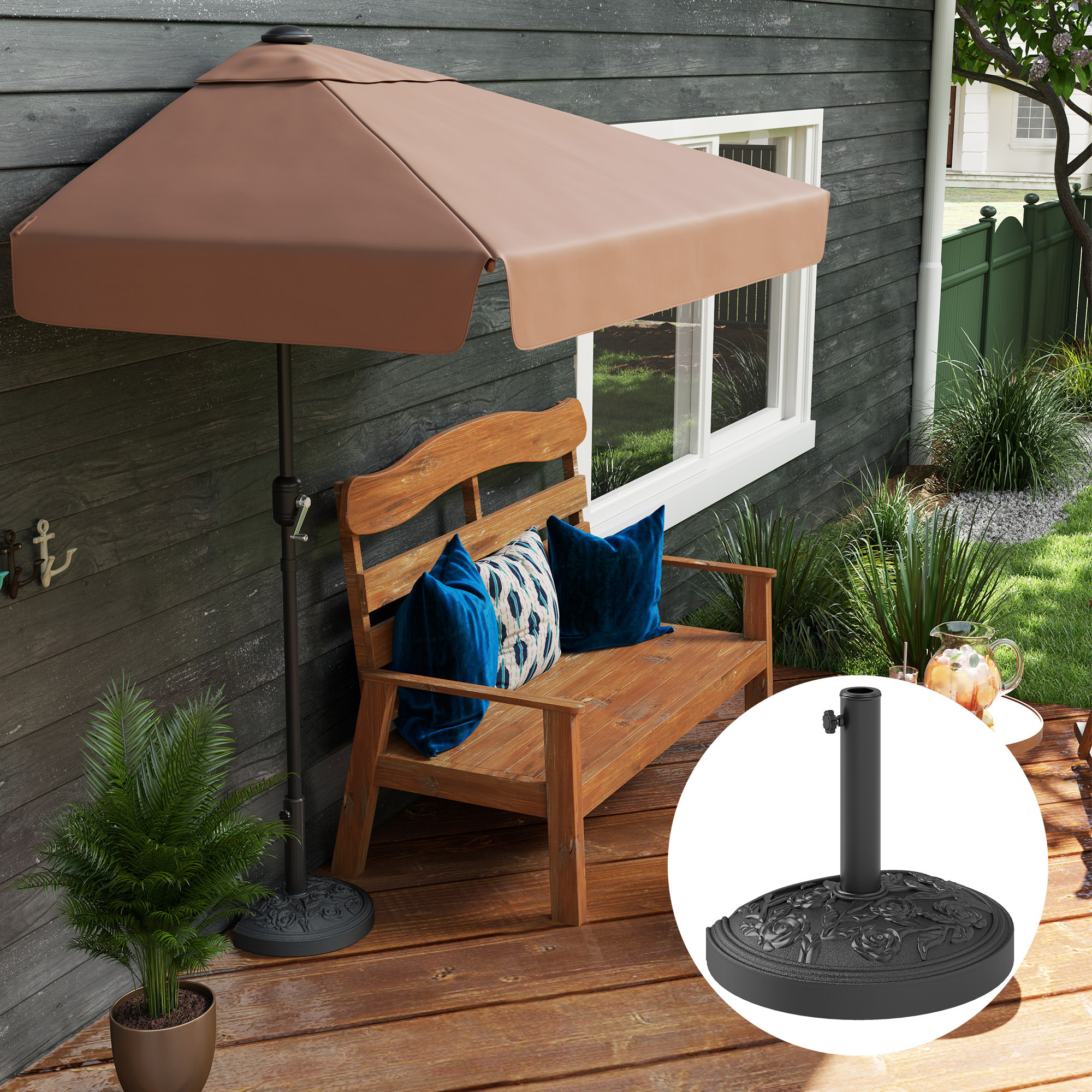 Base para Sombrilla Semicircular Soporte para Parasol Pie para Sombrilla con Relleno de Cemento Peso 12 kg para Jardín Terraza Negro