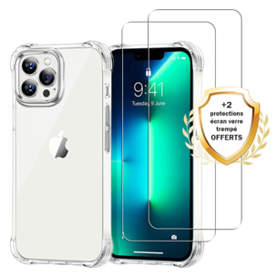 Coque iPhone 13 Pro Antichoc Silicone + 2 Vitres en verre trempé Protection écran