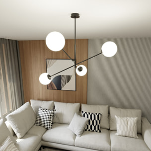 Lampada a sospensione LINEAR in acciaio nero e vetro opalino