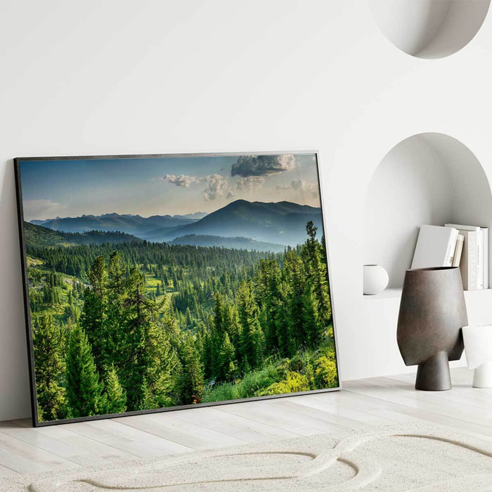 Affiche encadrée – Panorama montagneux et forêt Affiche + cadre en métal - Noir