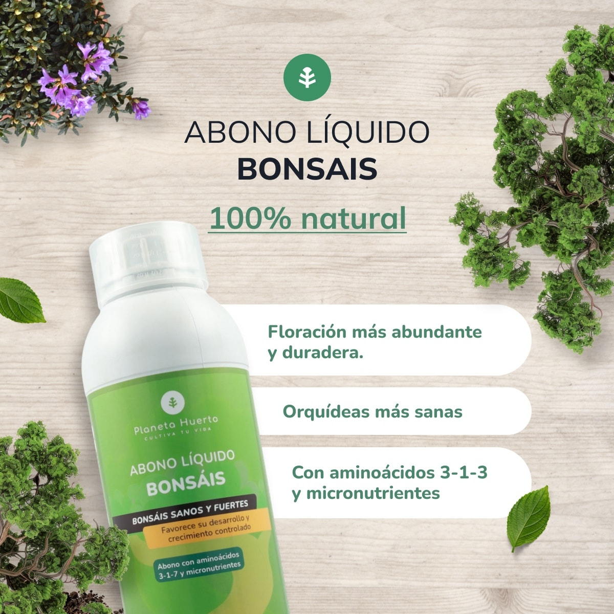 PLANETA HUERTO | Abono Líquido Bonsáis 1 Litro: Fertilizante Líquido Especializado - Abono Bonsai para el Desarrollo Controlado y Saludable de Bonsáis con Nutrición Completa