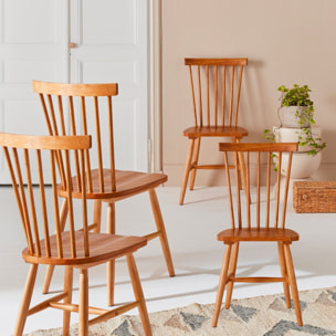 Lot de 4 chaises naturelles à barreaux en bois d'hévéa. ROMIE. L 50.8 x P 44.2 x H 90cm
