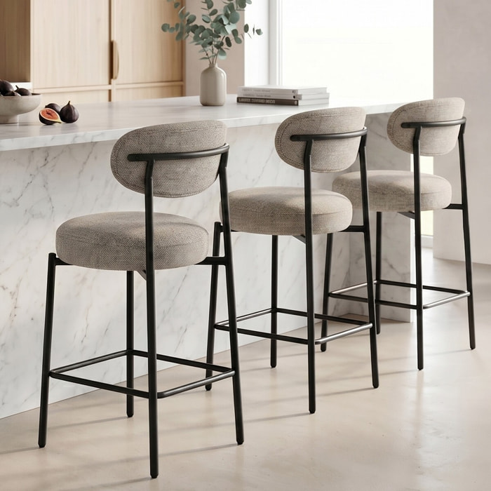 Lot de 2 tabourets de bar en tissu chenille - ORLA