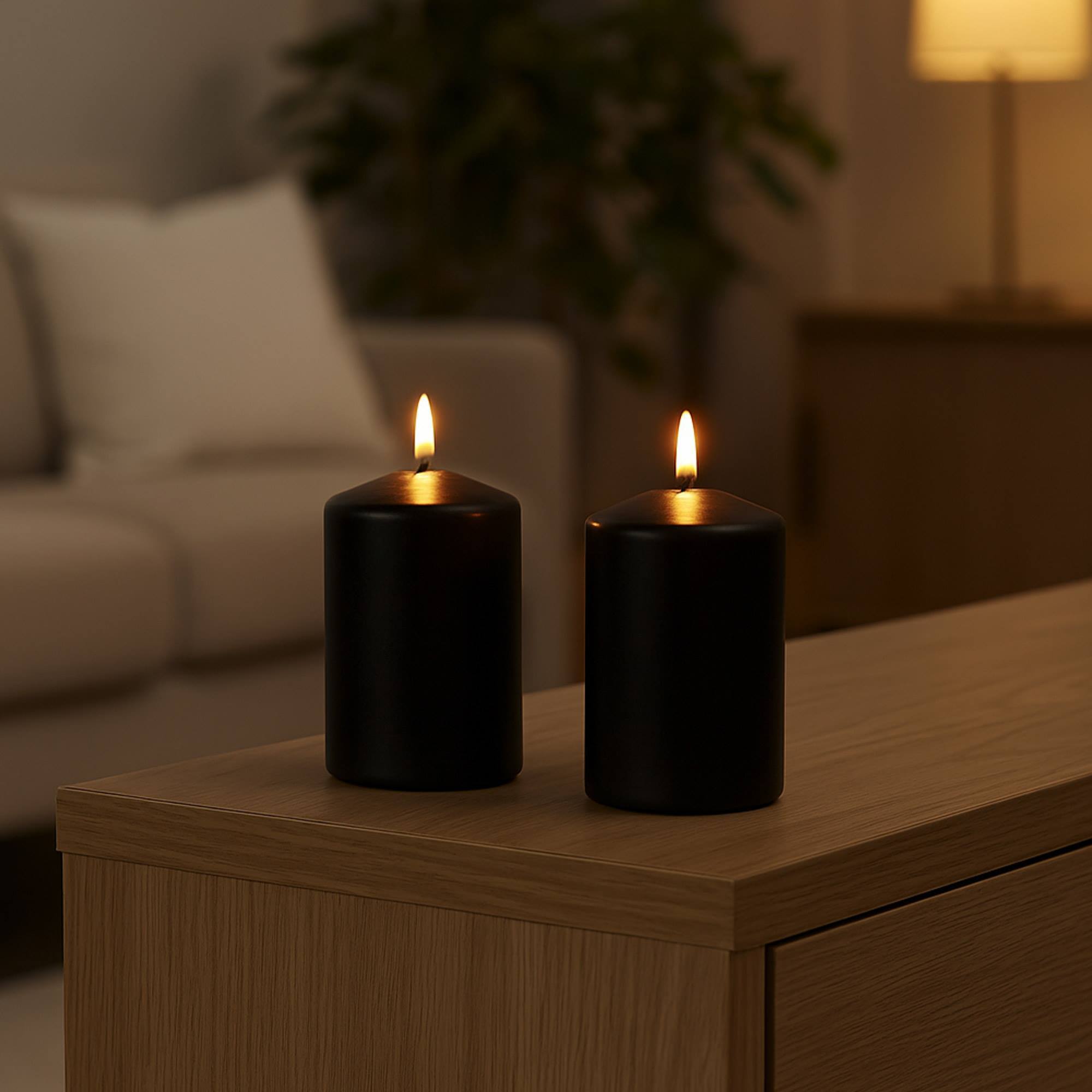 Set de 4 velas de cera en color negro ø5x10cm y 25h de combustión