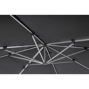Ombrellone a sospensione ARIES con palo in alluminio anodizzato e telo grigio scuro 4x4