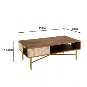 ALIX - Table basse rectangulaire en bois de manguier 2 niches