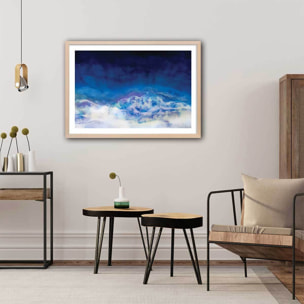 Poster bleu glacier Affiche + cadre en bois - Chêne