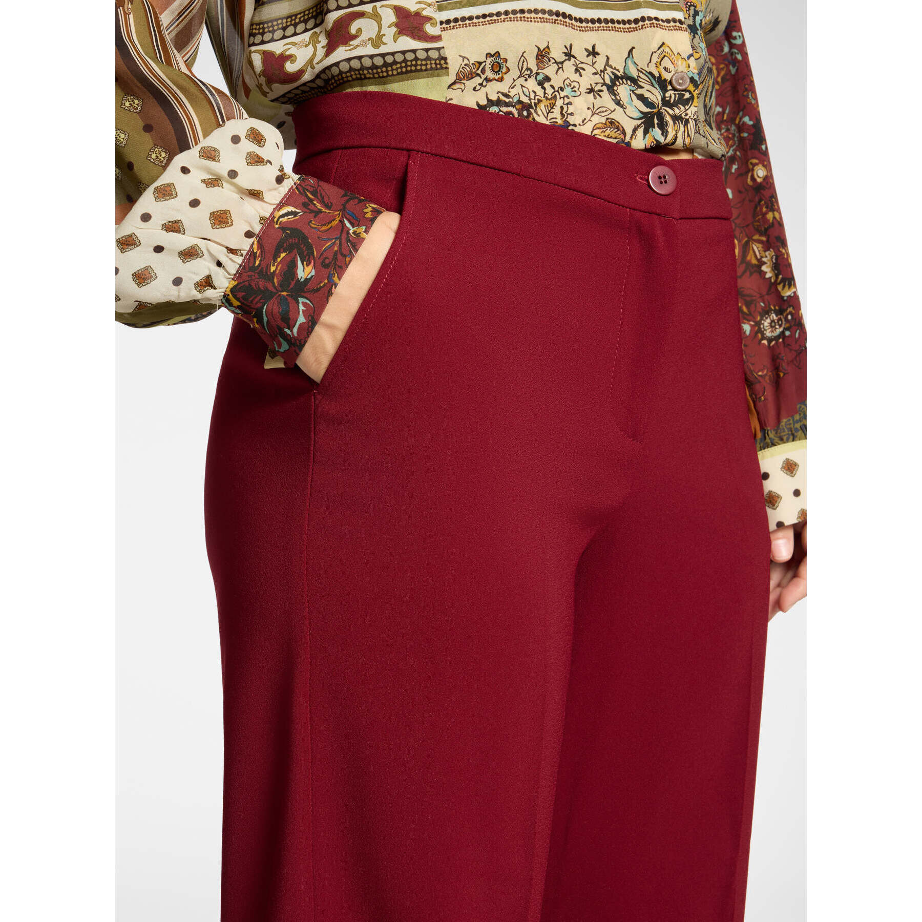 Elena Mirò - Pantaloni palazzo in crêpe misto cotone - Bordeaux