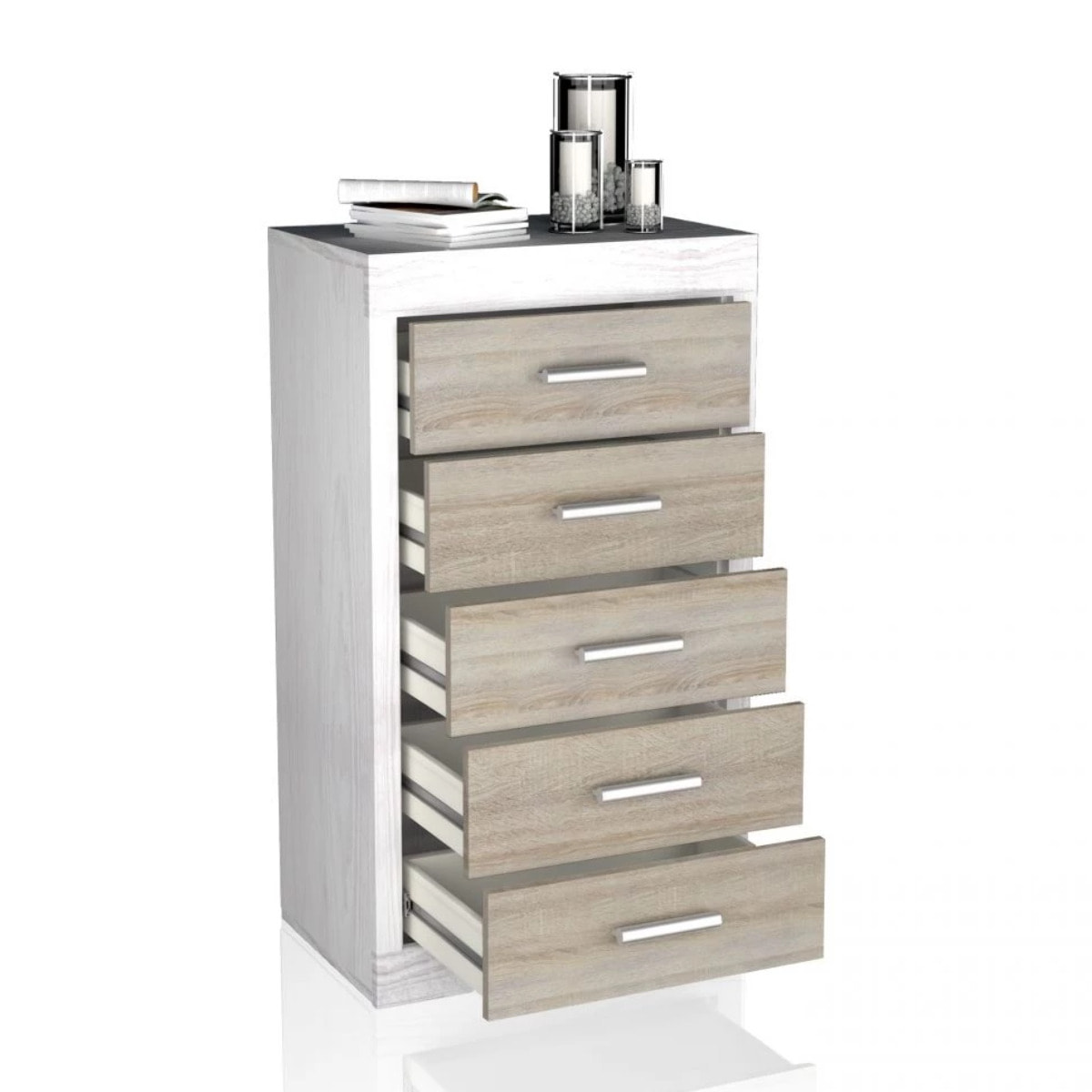 Sinfonier de 5 cajones en andersen pino y gris 60x106,5 cm Kira Andersen Pino - Gris