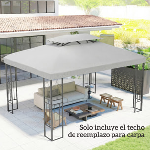 Techo de Repuesto para Cenador, 4x3 m, Cubierta de Repuesto con Techo Doble, 10 Orificios de Drenaje y Protección UV, SOLO Toldo de Recambio para Pabellón Gazebo, Gris Claro