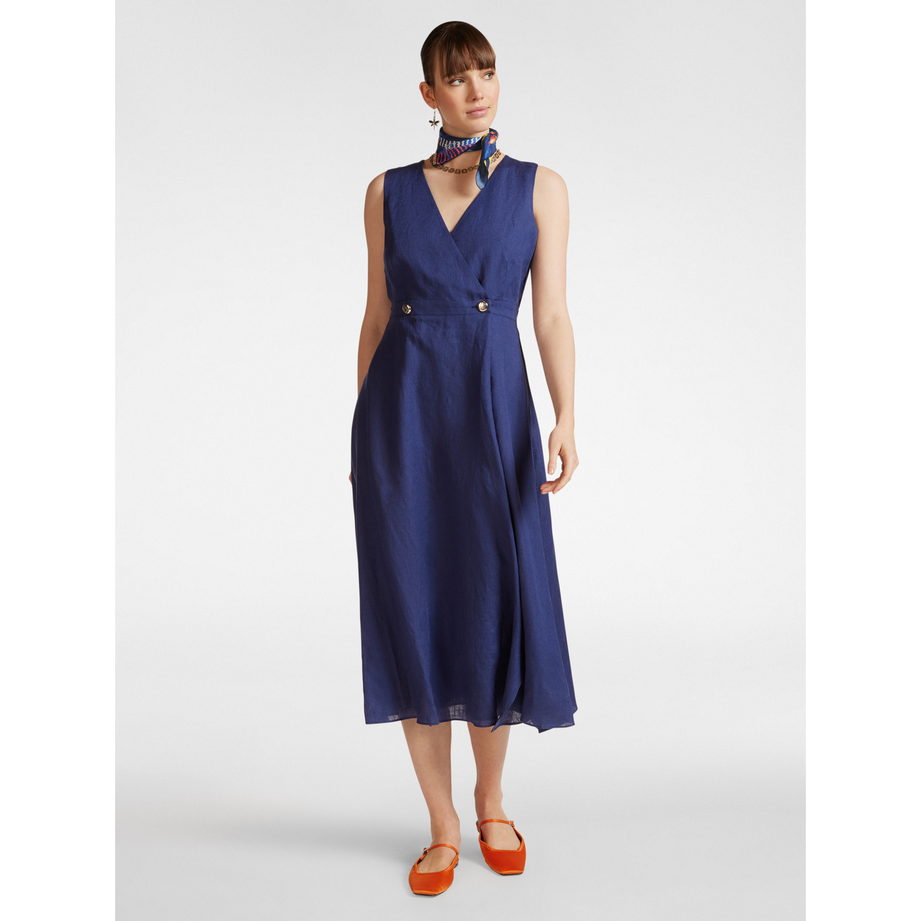 Elena Mirò - Vestido cruzado de lino - Azul