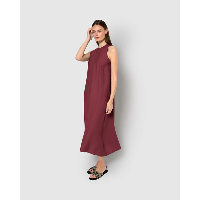 Vestido largo sin mangas fluido tinto