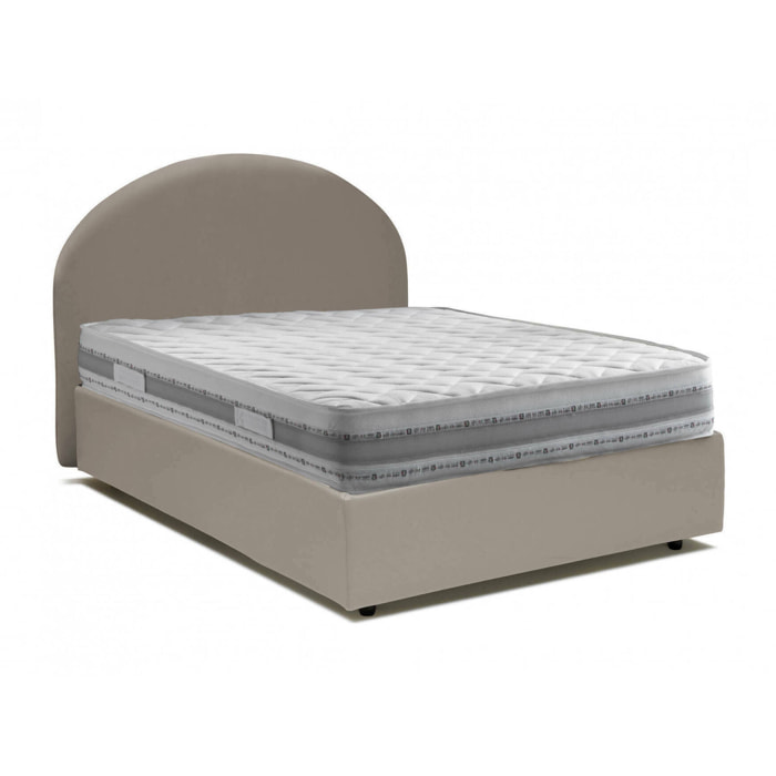 Letto piazza e mezza Ambher, Letto contenitore con rivestimento in ecopelle, 100% Made in Italy, Apertura frontale, con materasso Cm 120x190 incluso, Tortora