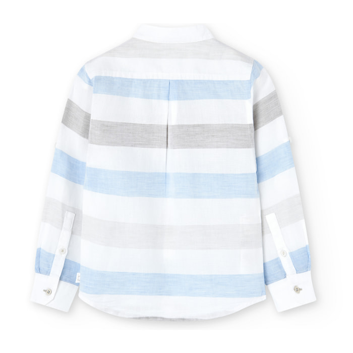 Camisa larga de manga niÃ±o, lino, estampado rayas, piedra