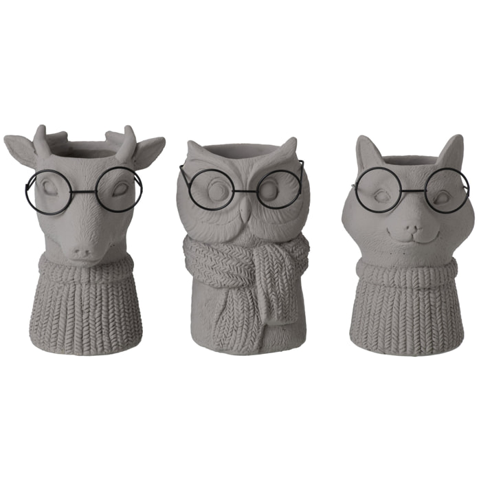 J-Line 3 cache-pots - ciment - gris foncé/noir