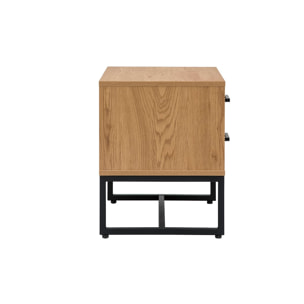 Table de chevet avec rangements 2 tiroirs finition bois clair chêne et métal noir L50 cm LOVATO