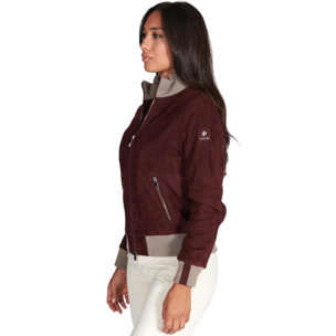 Bomber in pelle scamosciata bordeaux collo in lana merino