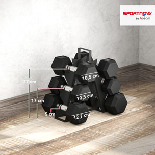 Juego de Mancuernas de 6 Piezas 36 kg, Mancuernas Hexagonales 2x4kg, 2x6kg, 2x8kg, con Soporte de Almacenamiento y Mango Antideslizante para Entrenamiento en Casa Gimnasio, Negro