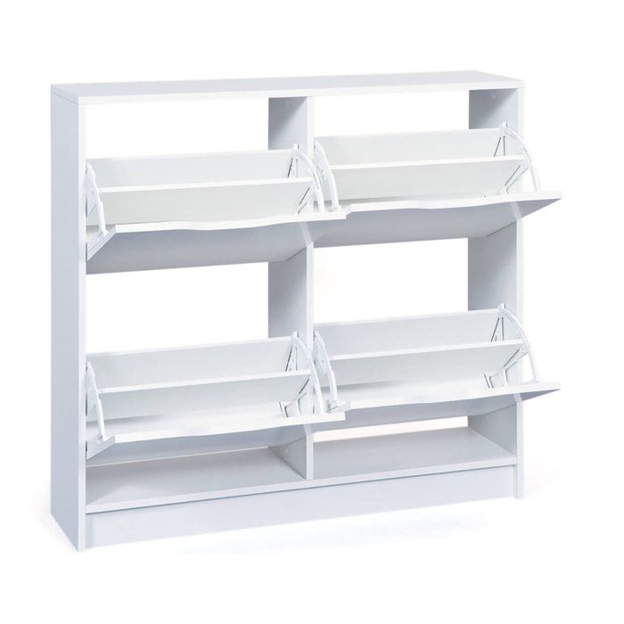 Scarpiera con quattro ante a soffietto, 90 x 100 x 25, Bianco