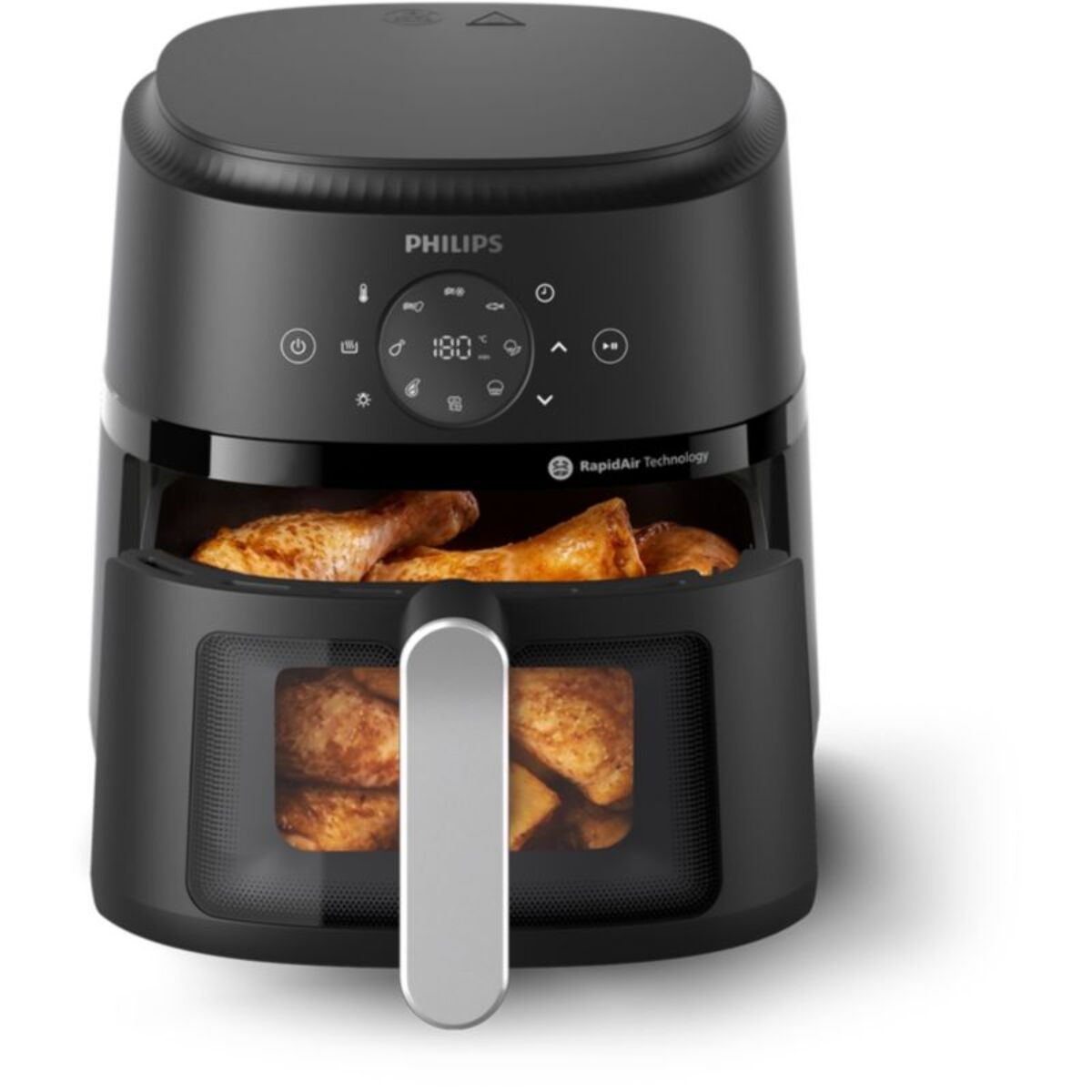 Airfryer PHILIPS NA221/00 Friteuse sans huile avec fenêtre de cuisson Noir/Argent, Série 2000 4.2L