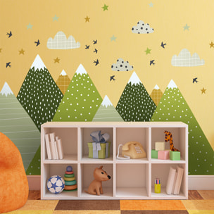 Stickers muraux enfants - Décoration chambre bébé - Autocollant Sticker mural géant enfant montagnes scandinaves HELKA