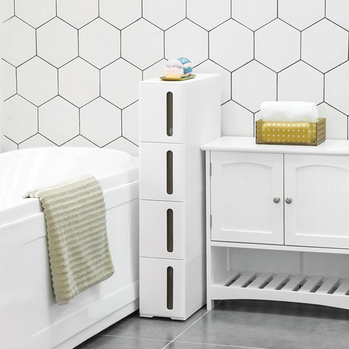 Carrello salvaspazio slim con 4 cassetti bianco e marrone