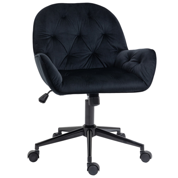 Chaise de bureau velours design Chesterfield effet capitonné piètement métal noir