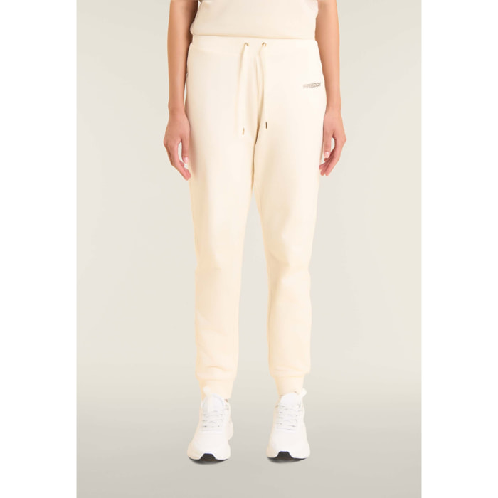 Pantaloni con fondo a costina e bande logate